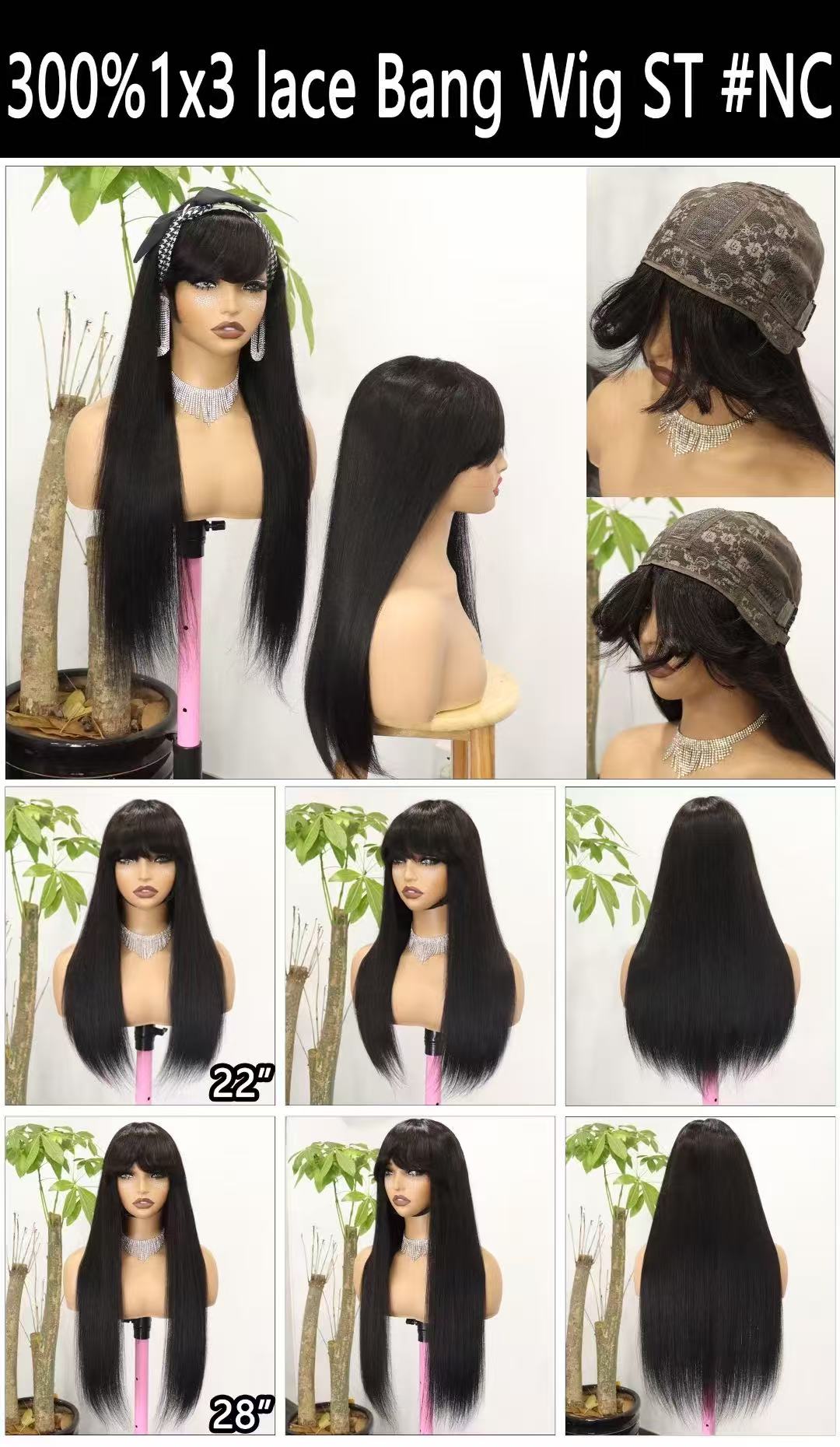 300% 1*3 Bang staight wig 22inch 28inch