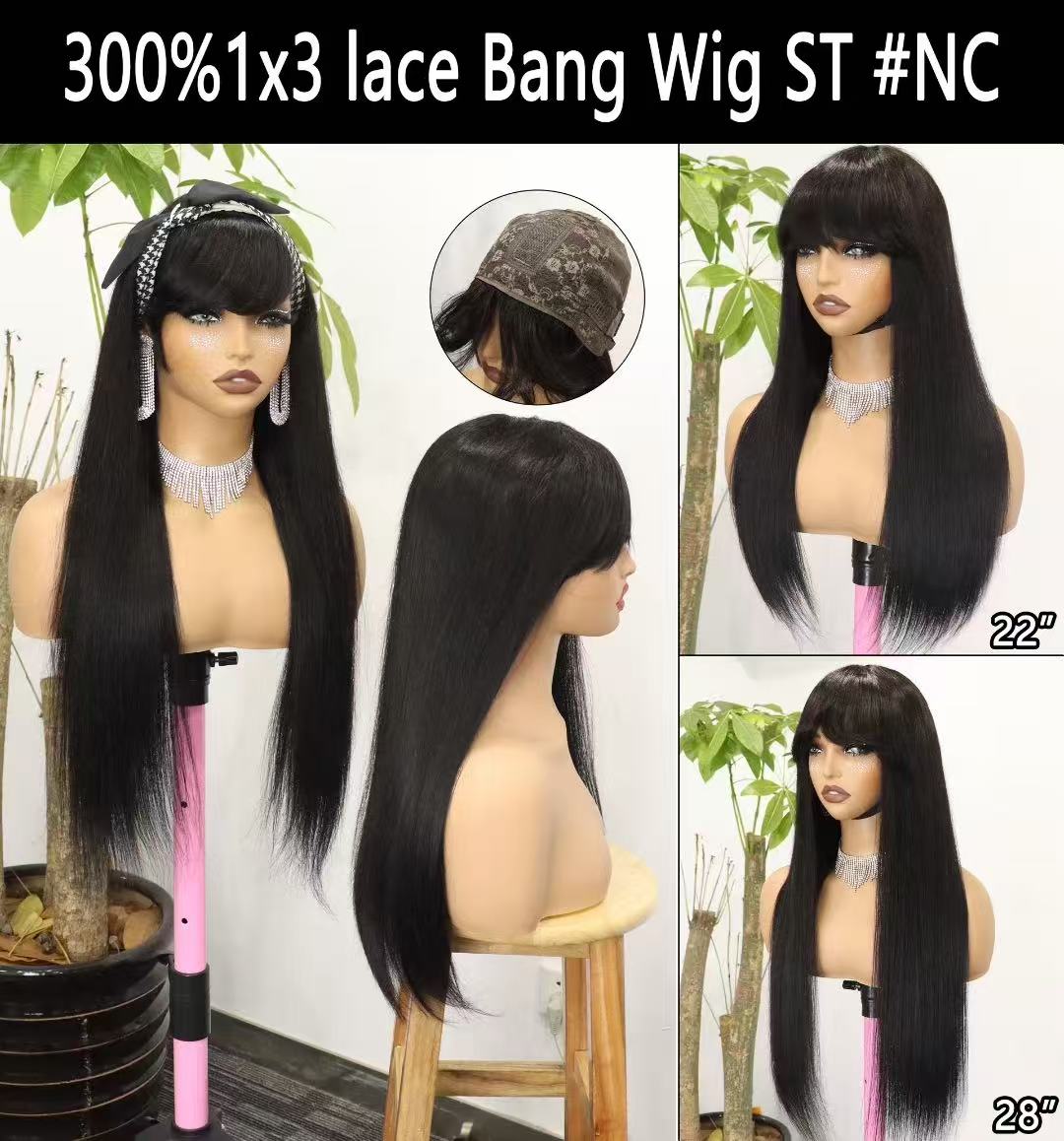 300% 1*3 Bang staight wig 22inch 28inch