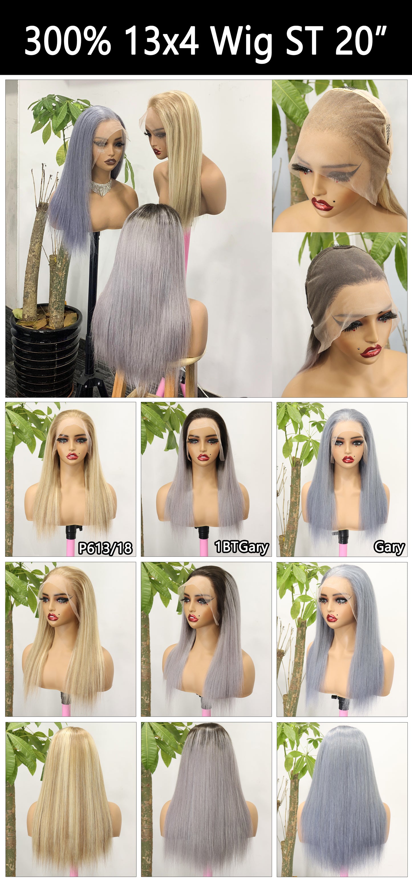 300% 13*4Wig fashion straight hair 20” , three colors available p613/18, 1btgray, gray