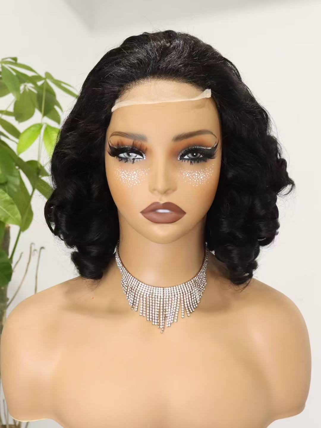 4x4 18inches bouncy loose texture Super Double Drawn 300% Density Human Hair Lace Wig