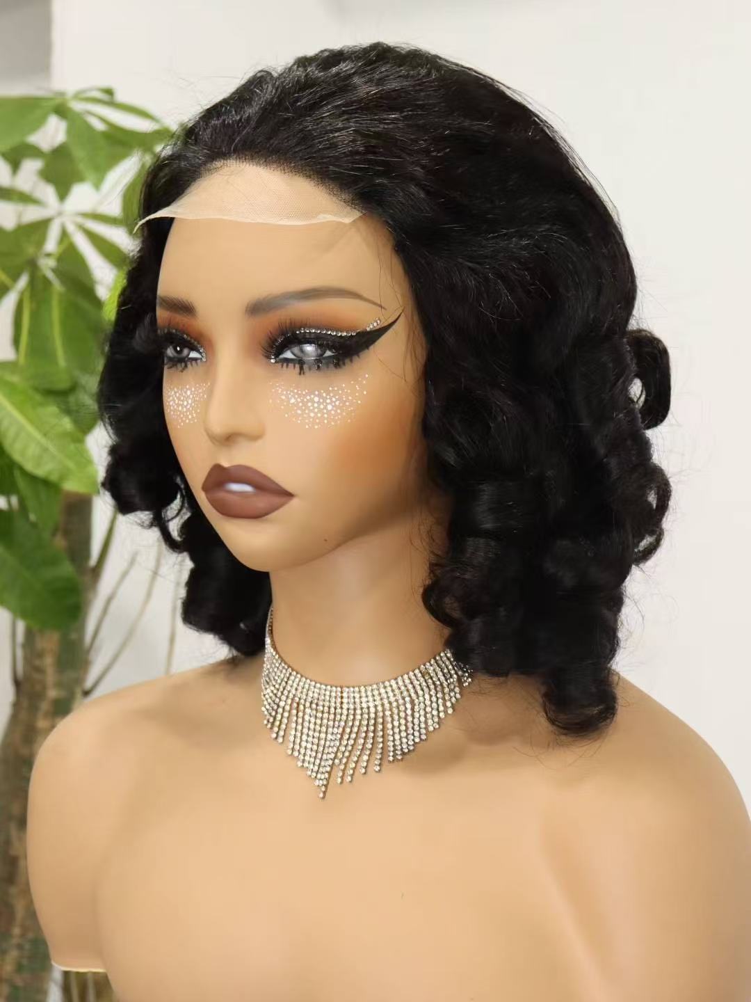 4x4 18inches bouncy loose texture Super Double Drawn 300% Density Human Hair Lace Wig