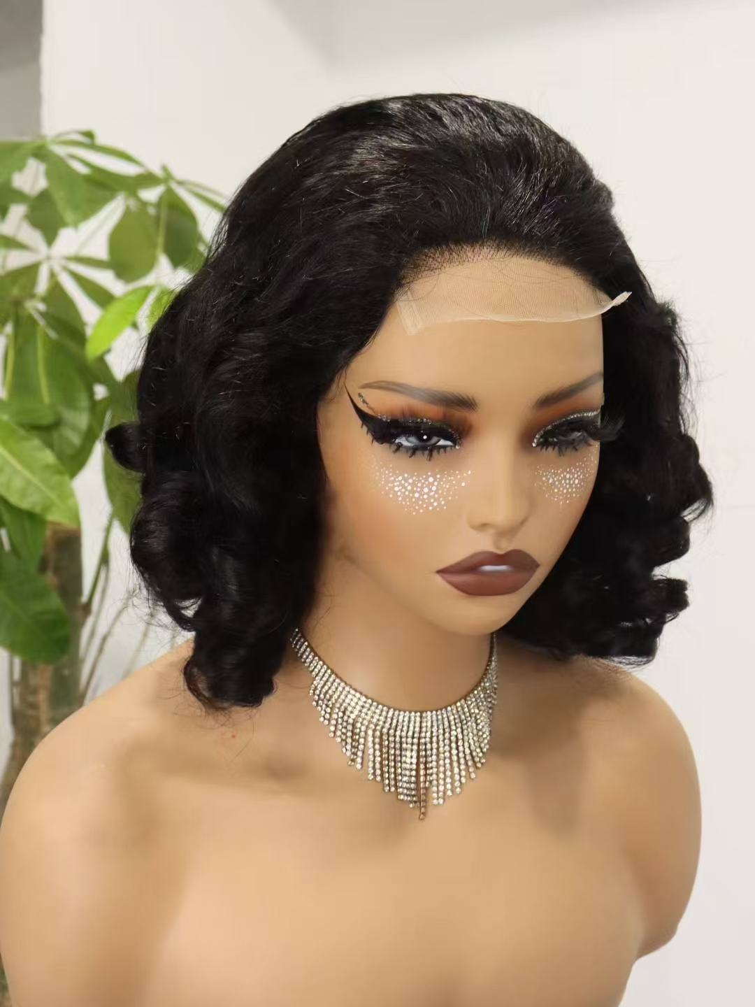 4x4 18inches bouncy loose texture Super Double Drawn 300% Density Human Hair Lace Wig