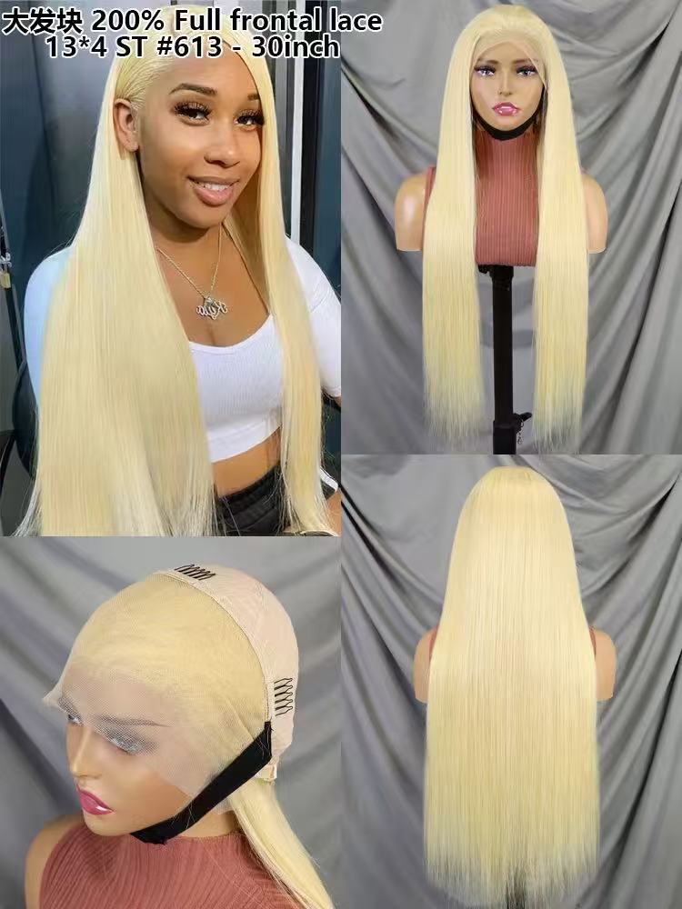 12A High Quality Brazilian Raw Straight Hair 200% long hair 13x4 Transparent Lace Frontal Wig 100% Virgin Human Hair Wigs 613# blond hair