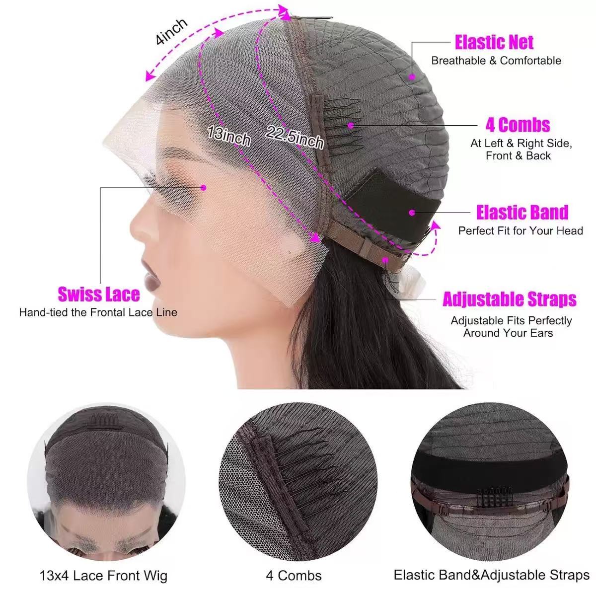 13x4 full frontal lace wig deep wave high density wig for women from 22inch to 30inch natural color