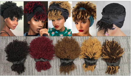 Headband Wigs with Bangs AFRO CURLY Natural Hair for Black Women Ombre Brown 100% human hair Wig