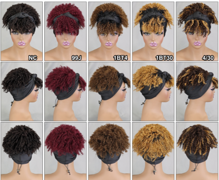 Headband Wigs with Bangs AFRO CURLY Natural Hair for Black Women Ombre Brown 100% human hair Wig