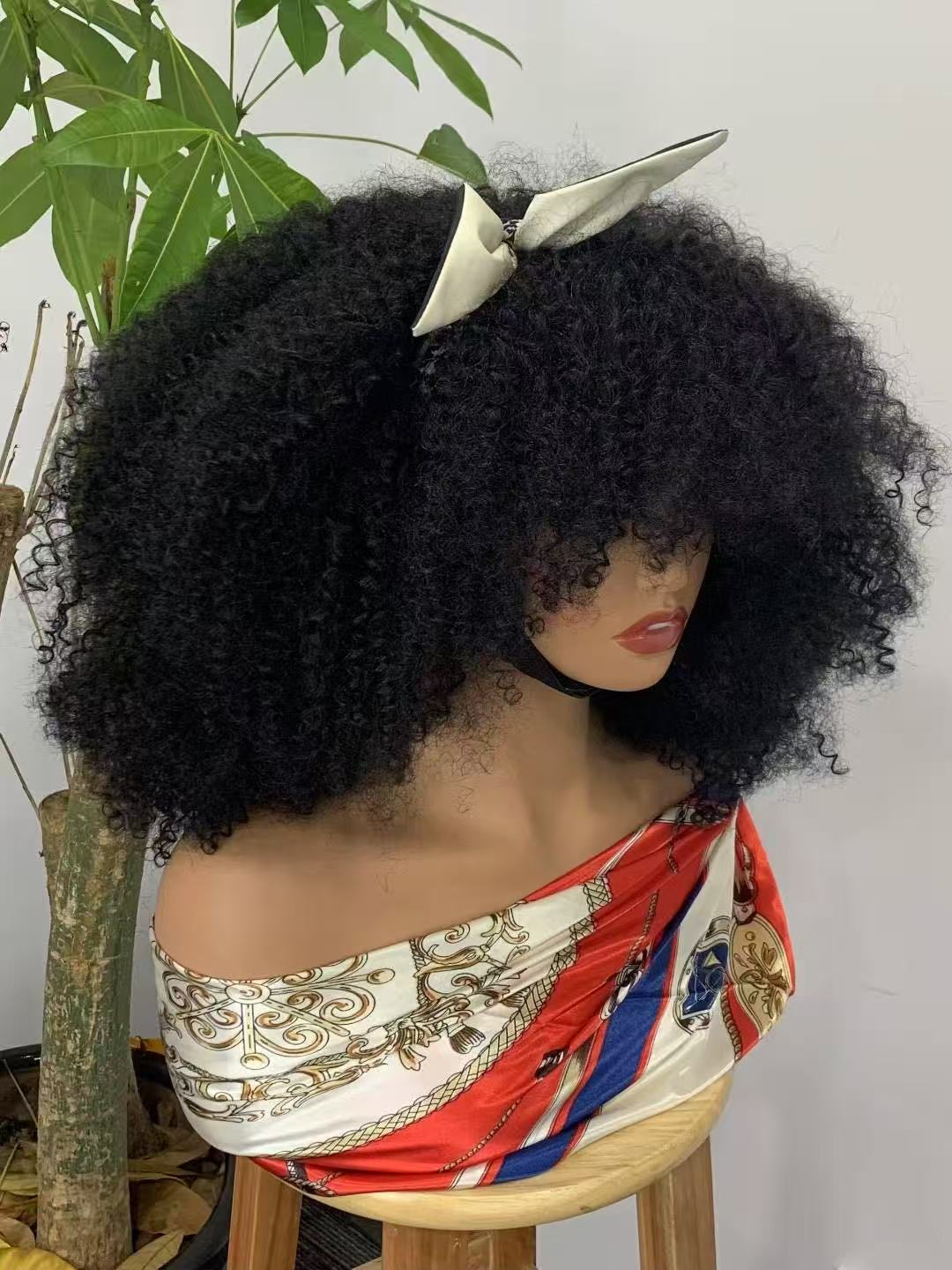 Pre-Plucked Afro Kinky Curly Lace machine made Front 300% Density Brazilian Human Hair Wigs for Black Women