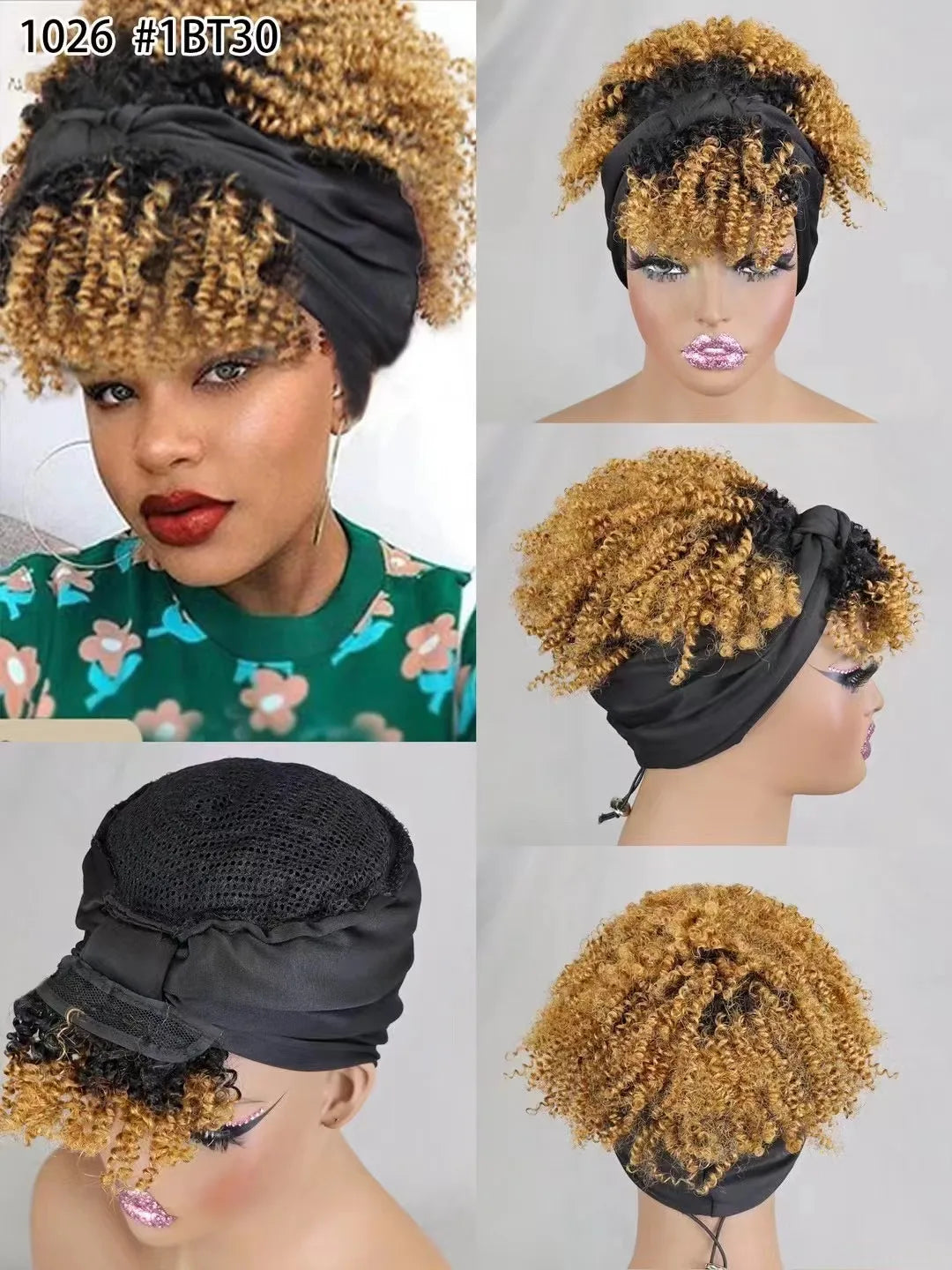 Human Hair Headband Wig with Curly 180% Density Kinky Curly Pineapple Hair Extensions Headband Wig for Black Women