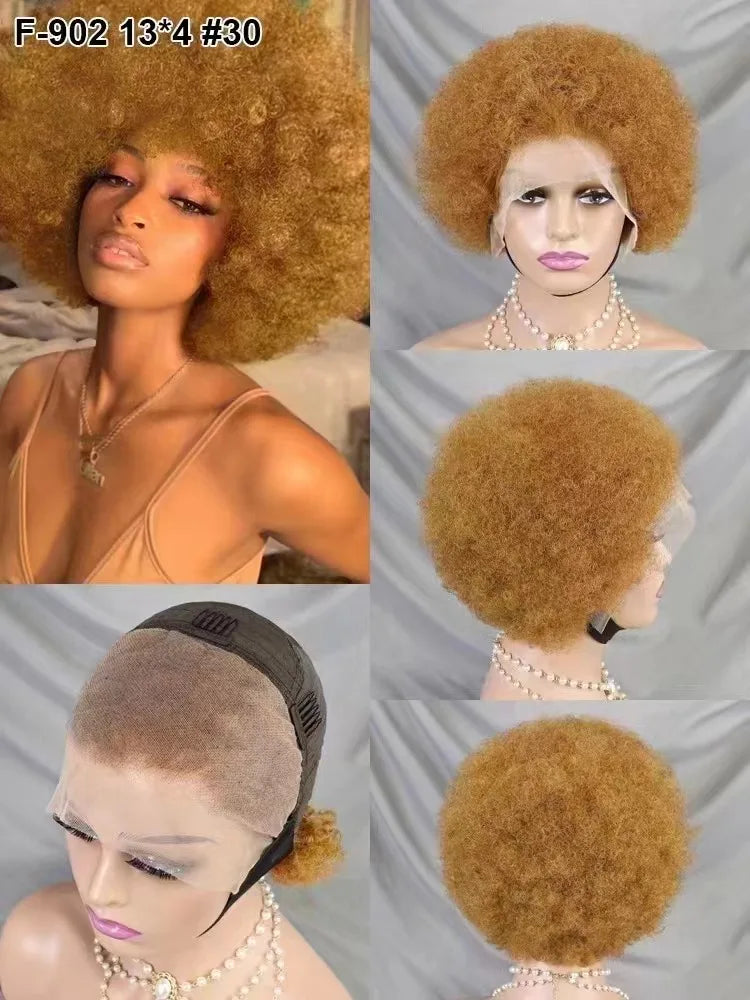 13x4 Full Frontal Afro Curly Wig Pixie Cut in Various Colors for Black Women
