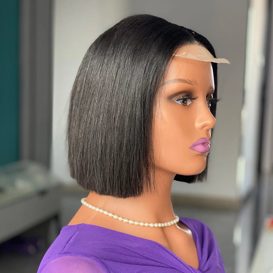 Super Double Drawn Bob Wig with 4x4 Closure Bone Straight Natural Color Made From High Quality Human Hair
