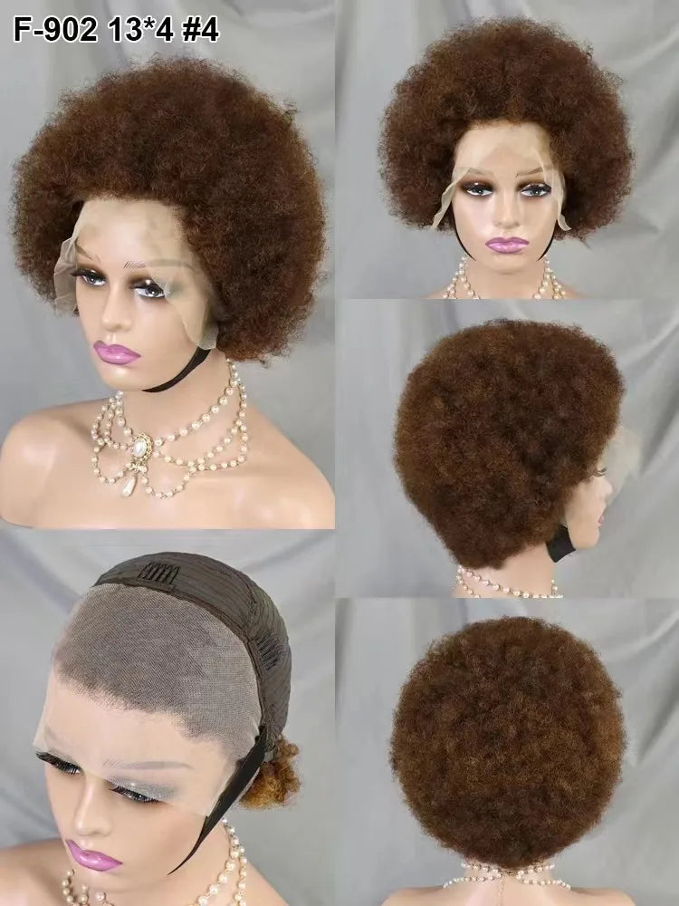13x4 Full Frontal Afro Curly Wig Pixie Cut in Various Colors for Black Women