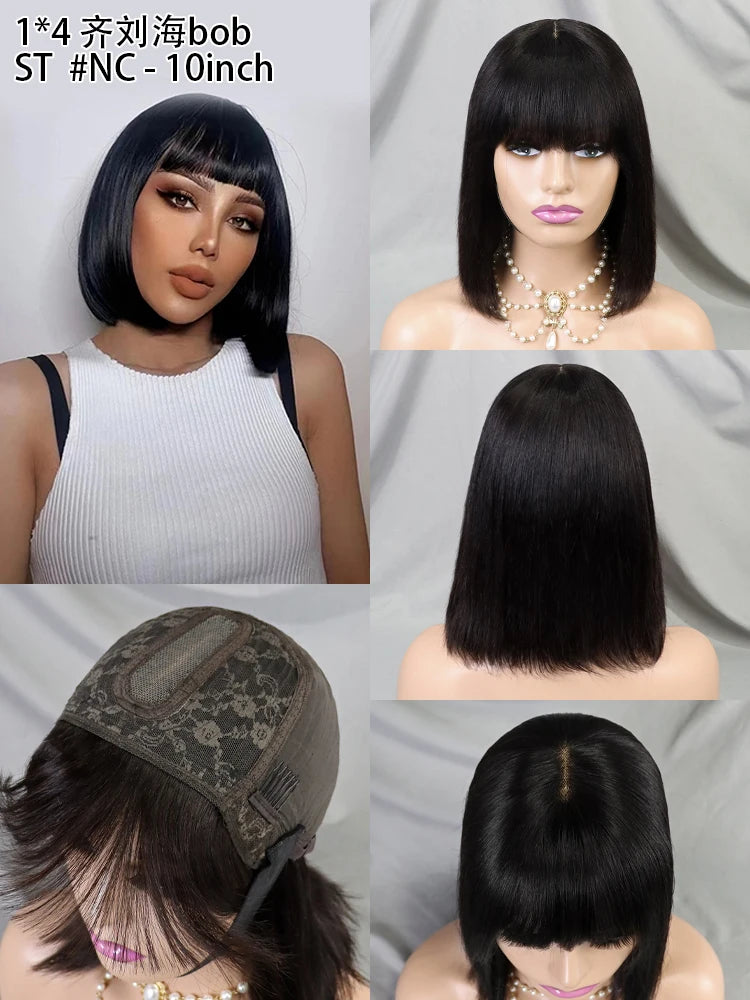 Bone Straight Bob Wigs Raw Brazilian Hair Vendor Natural Color Short Bob 1x4 Full Lace Front Human Hair Wigs for Black Women