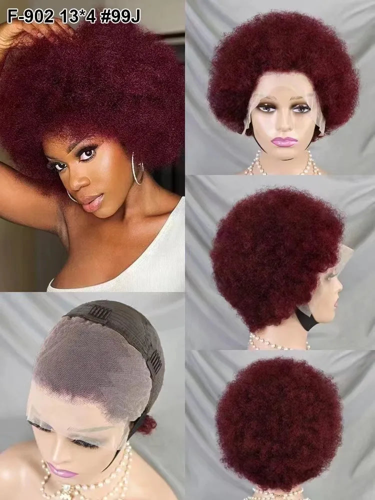 13x4 Full Frontal Afro Curly Wig Pixie Cut in Various Colors for Black Women