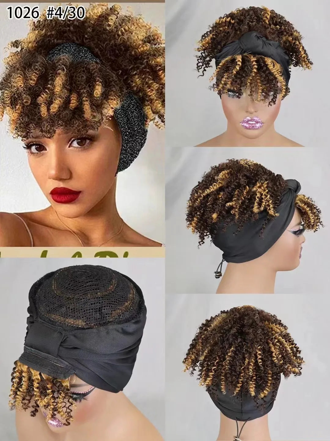 Human Hair Headband Wig with Curly 180% Density Kinky Curly Pineapple Hair Extensions Headband Wig for Black Women