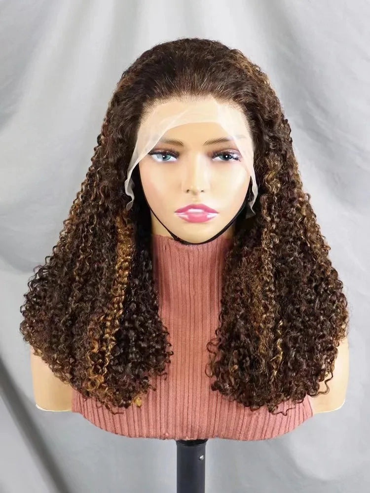300% density Highlight Color Human Hair Wigs for Black Women Pixie Curly Lace Frontal Wigs Raw Cambodian Super Double Drawn Wig
