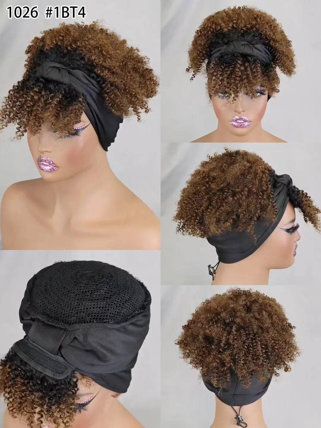 Human Hair Headband Wig with Curly 180% Density Kinky Curly Pineapple Hair Extensions Headband Wig for Black Women