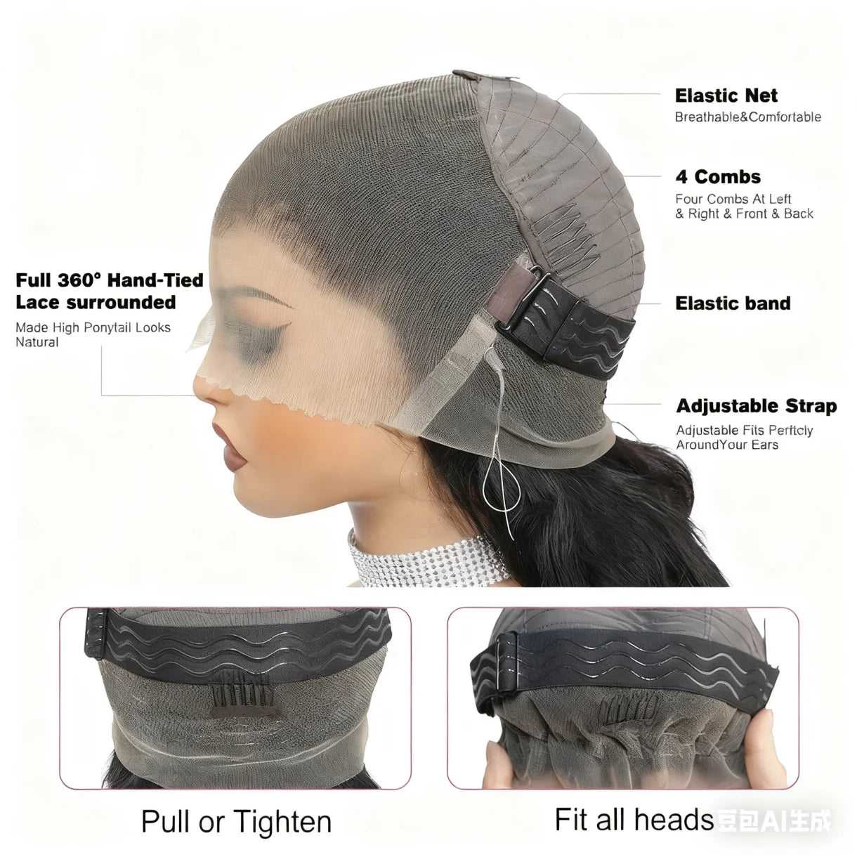 Clementine Human Hair Wig with 360 Full front Lace Straight Long Raw Hair with Fishing Line invisible strip adjustable cap