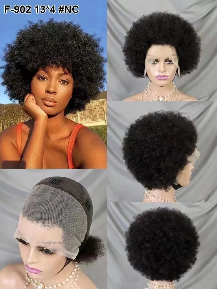 13x4 Full Frontal Afro Curly Wig Pixie Cut in Various Colors for Black Women