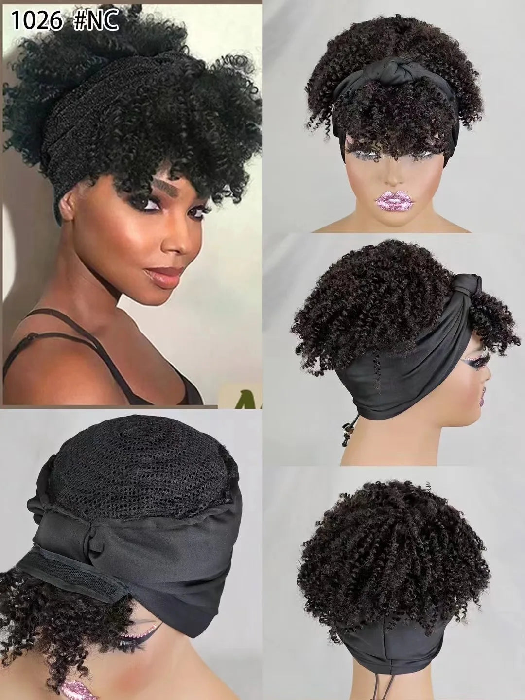 Human Hair Headband Wig with Curly 180% Density Kinky Curly Pineapple Hair Extensions Headband Wig for Black Women