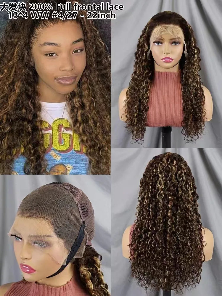 13x4 Full Frontal Lace Wig Pre-Plucked Glueless Water Wave Style in Human Hair 22inch