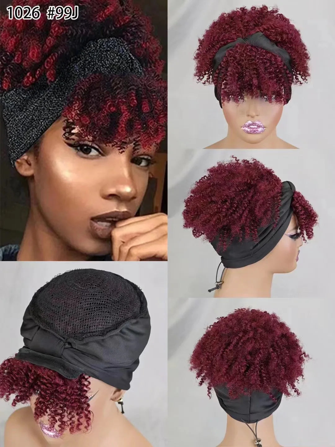 Human Hair Headband Wig with Curly 180% Density Kinky Curly Pineapple Hair Extensions Headband Wig for Black Women