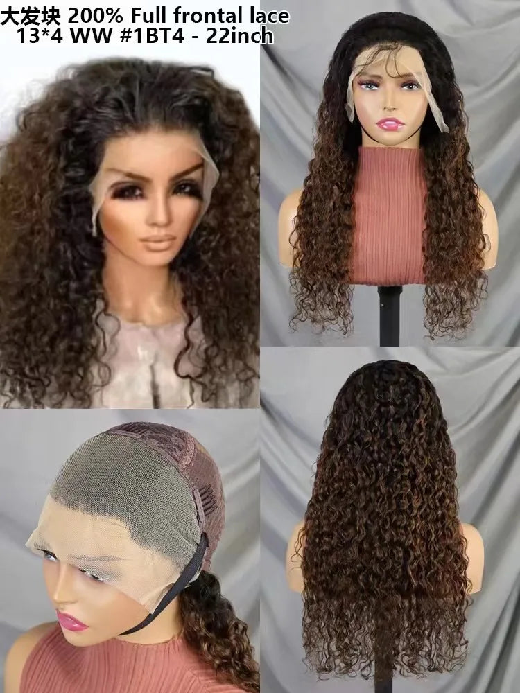 13x4 Full Frontal Lace Wig Pre-Plucked Glueless Water Wave Style in Human Hair 22inch