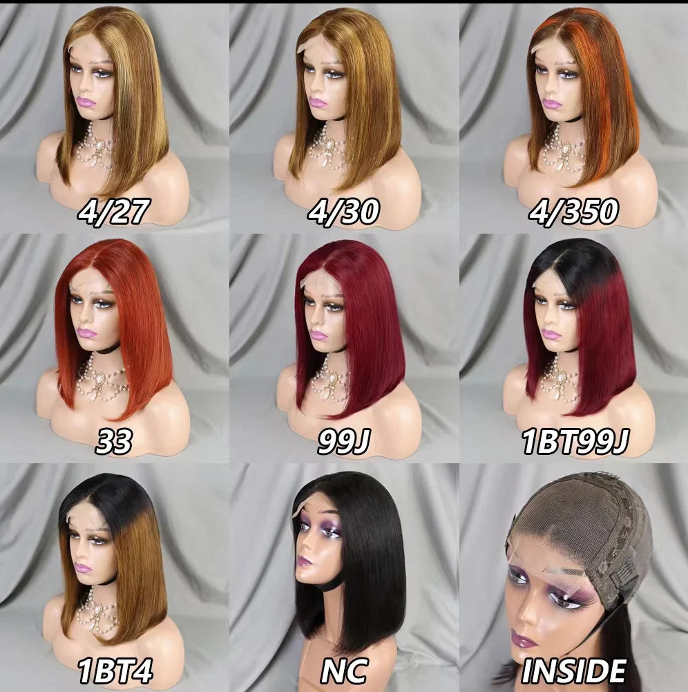 12-Inch 4x4 Closure Bob Wig with High-Density 100% Human Hair Available in Different Colors