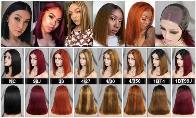 12-Inch 4x4 Closure Bob Wig with High-Density 100% Human Hair Available in Different Colors