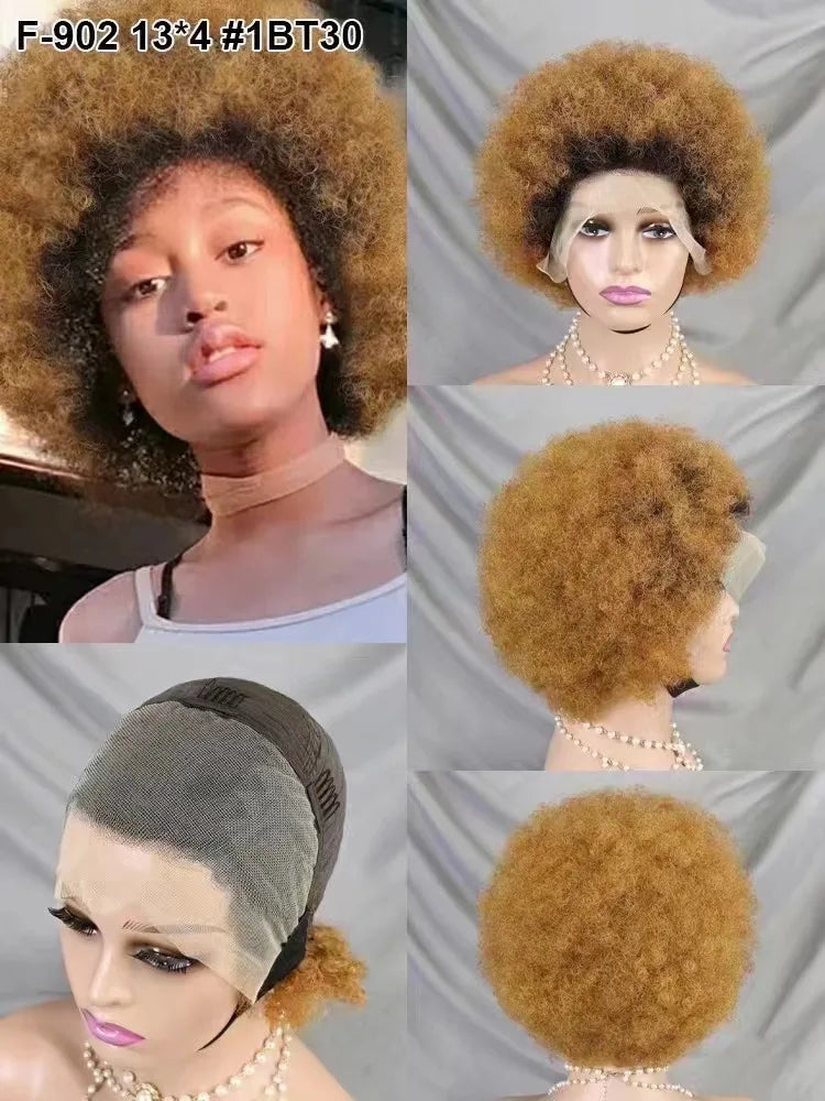 13x4 Full Frontal Afro Curly Wig Pixie Cut in Various Colors for Black Women