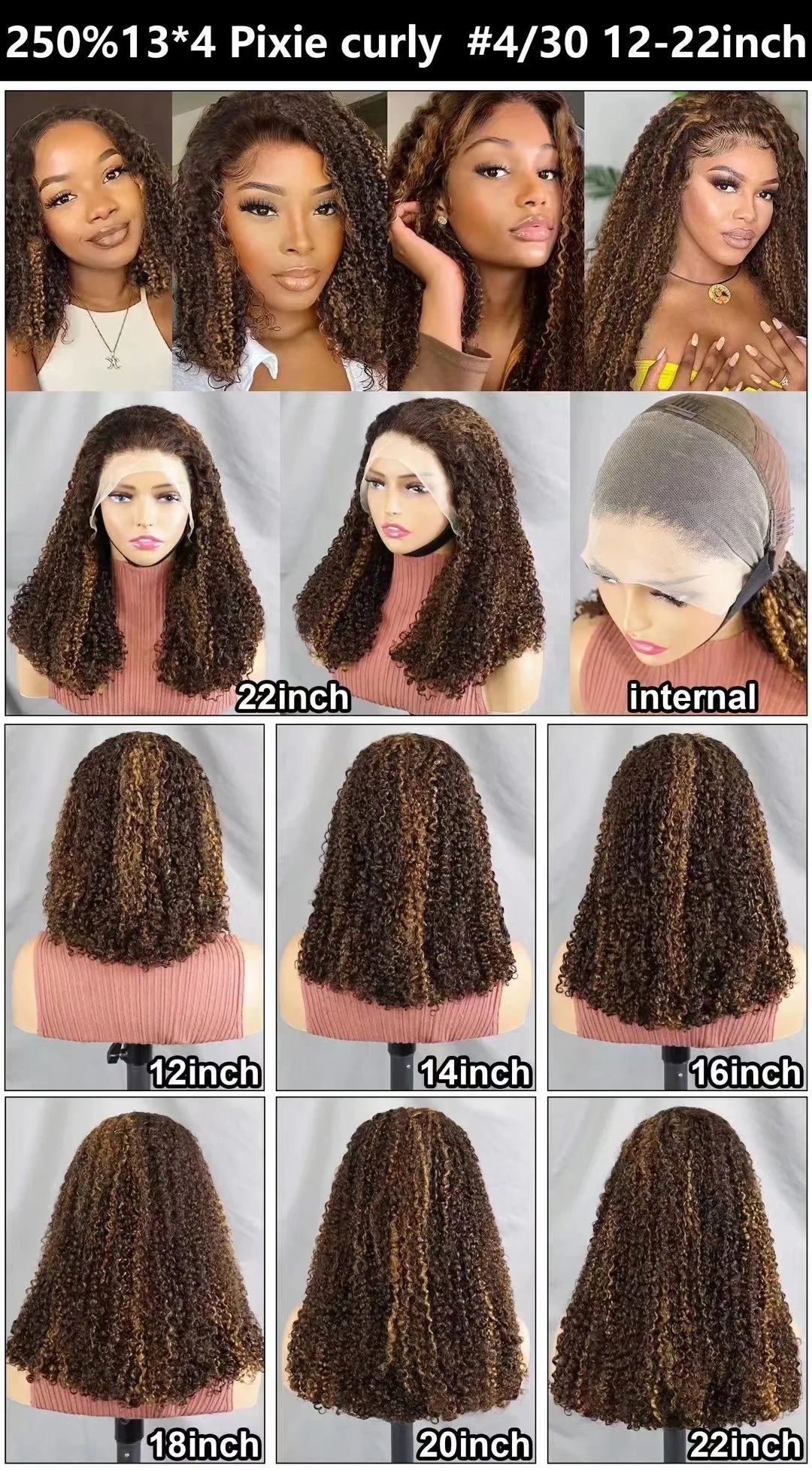 300% density Highlight Color Human Hair Wigs for Black Women Pixie Curly Lace Frontal Wigs Raw Cambodian Super Double Drawn Wig