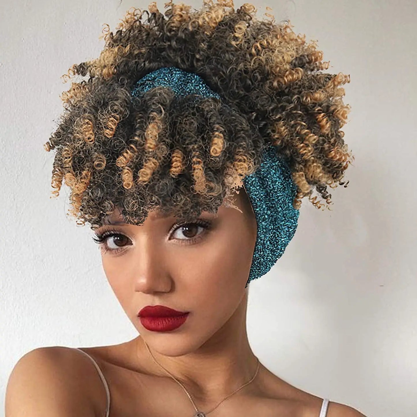 Human Hair Headband Wig with Curly 180% Density Kinky Curly Pineapple Hair Extensions Headband Wig for Black Women