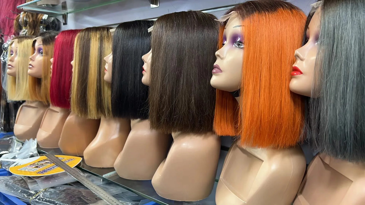 2x6 Kim Closure Super Double Drawn Bob Wig Bone Straight Human Hair in Various Colors