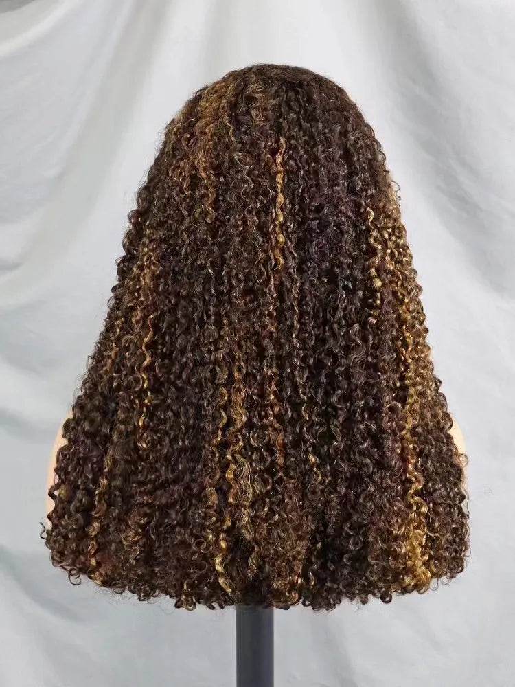 300% density Highlight Color Human Hair Wigs for Black Women Pixie Curly Lace Frontal Wigs Raw Cambodian Super Double Drawn Wig