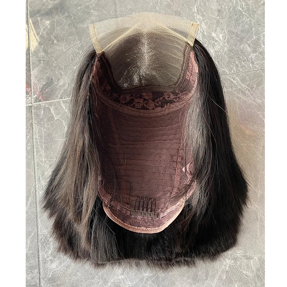 Super Double Drawn Bob Wig with 4x4 Closure Bone Straight Natural Color Made From High Quality Human Hair