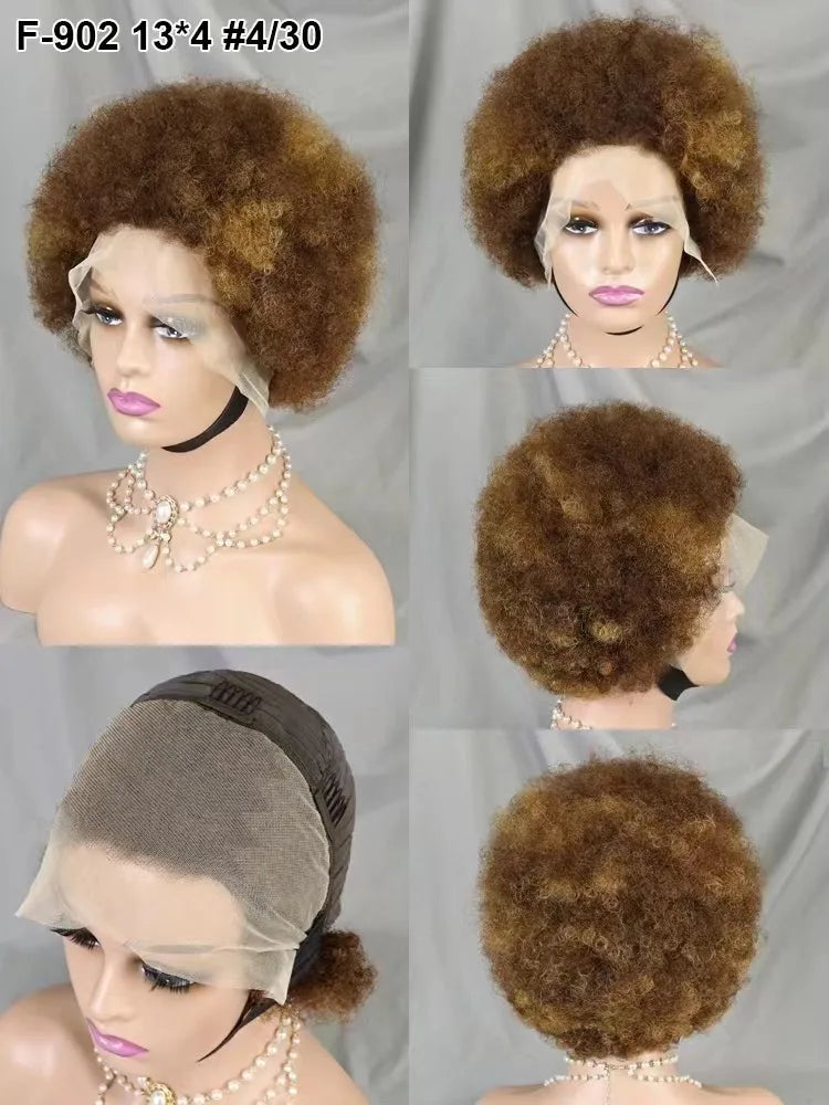 13x4 Full Frontal Afro Curly Wig Pixie Cut in Various Colors for Black Women