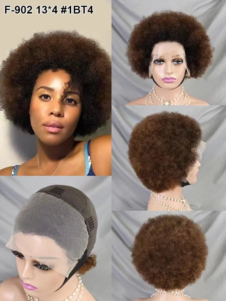 13x4 Full Frontal Afro Curly Wig Pixie Cut in Various Colors for Black Women