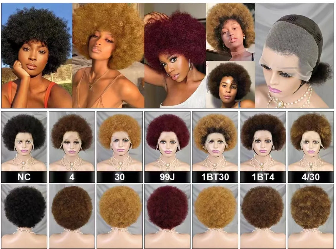13x4 Full Frontal Afro Curly Wig Pixie Cut in Various Colors for Black Women