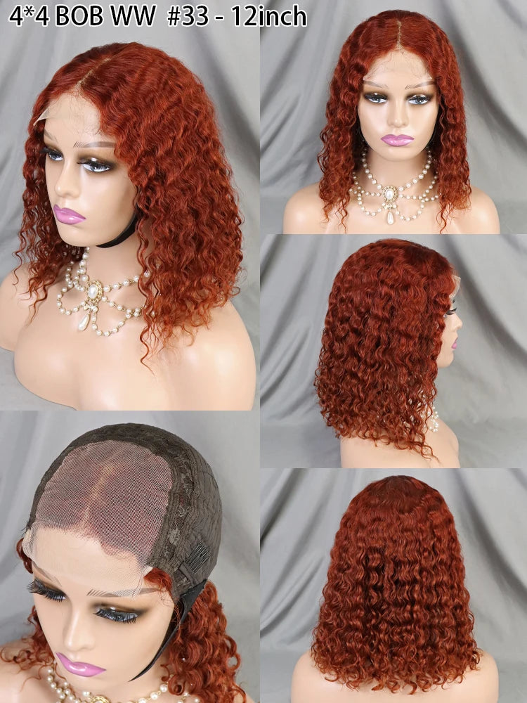 High-Density 4x4 Closure Bob Wig with Water Wave Style Available in Various Colors Category Human Hair Wigs