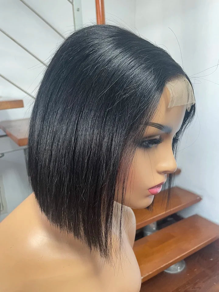 Super Double Drawn Bob Wig with 4x4 Closure Bone Straight Natural Color Made From High Quality Human Hair