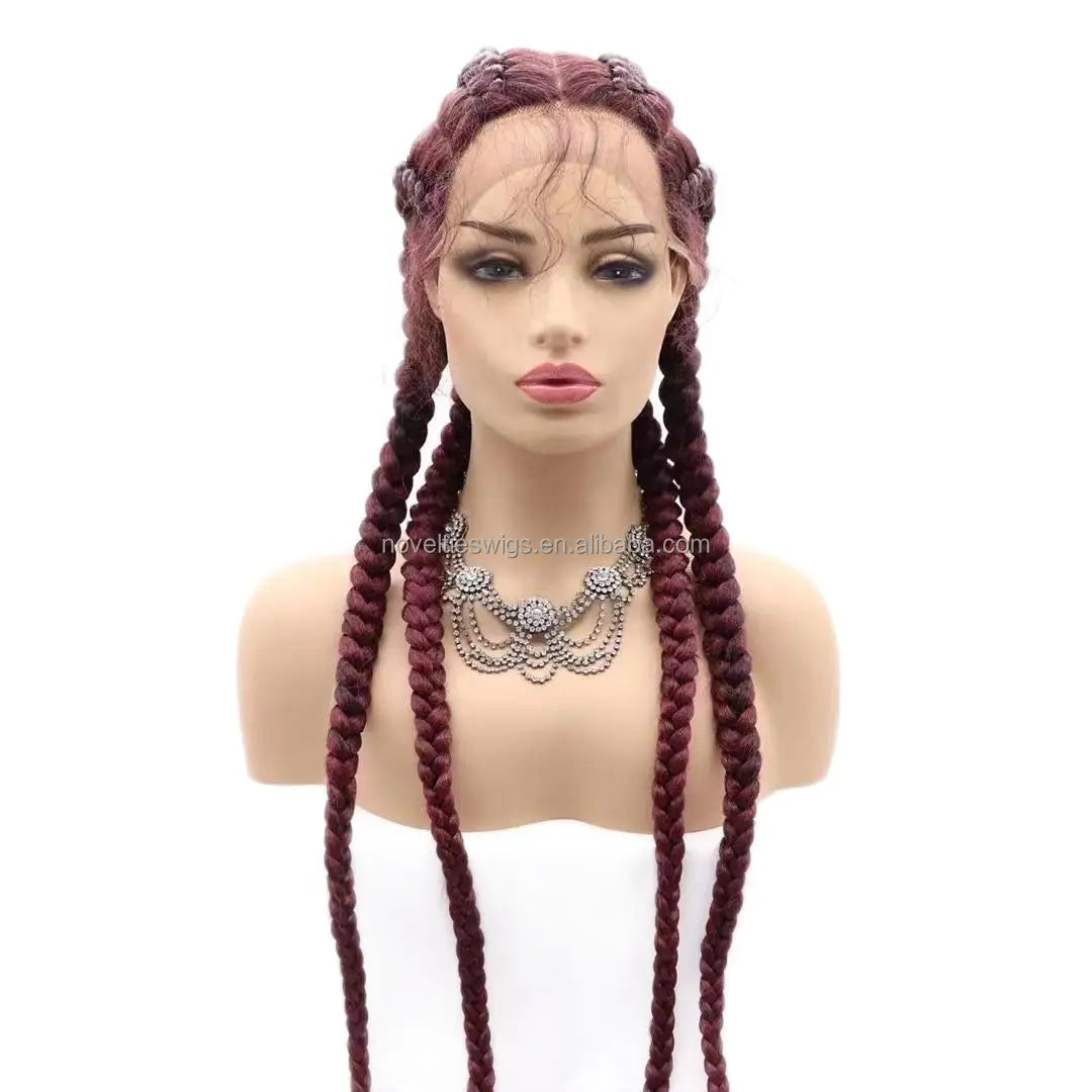 Novelties Hand Braided Synthetic Lace Front Box Braided Wigs with 360 Swiss Lace Front Double Dutch Braid Wig for Black Woman