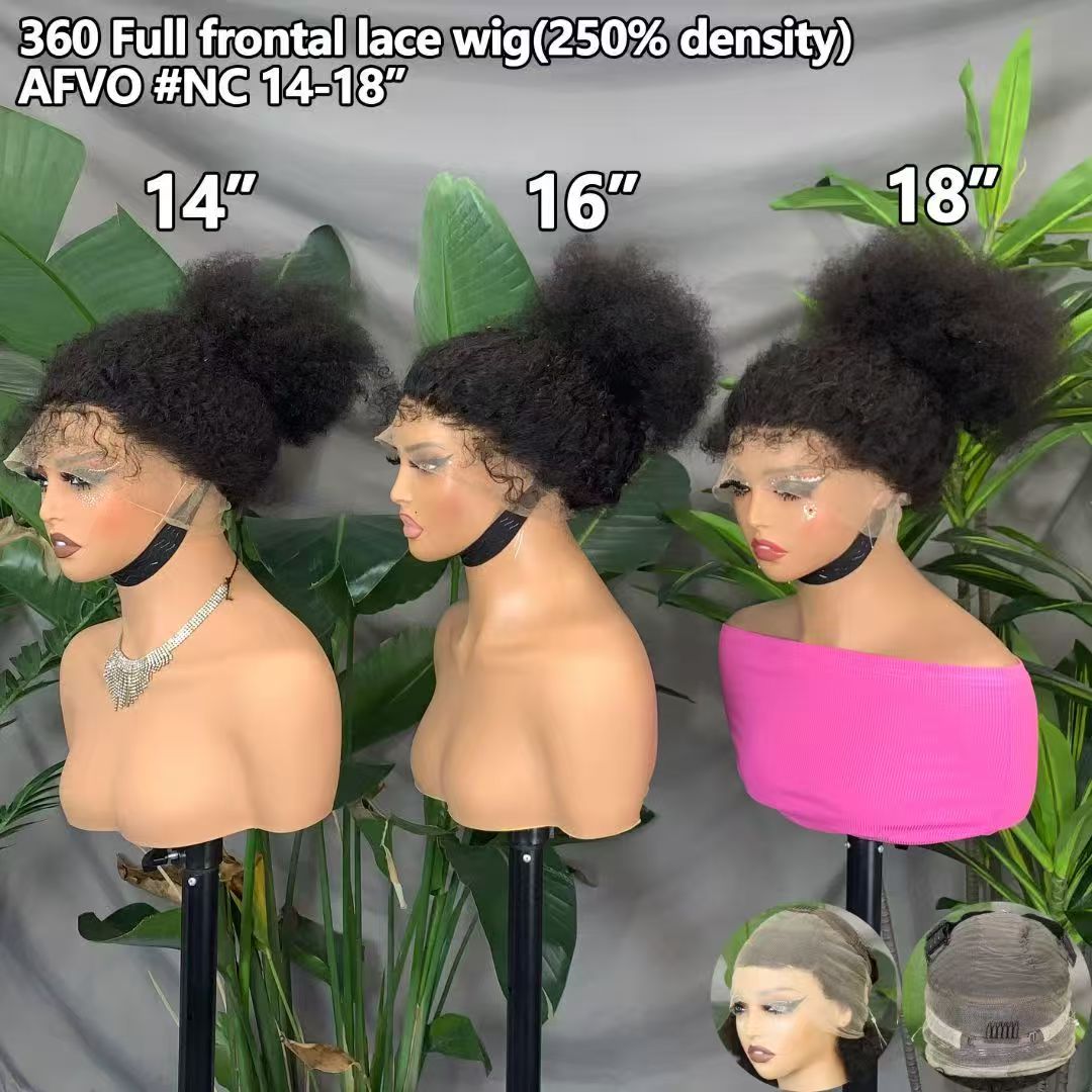 360 Ball Head Round Bun Full Lace Wig afro curly Vietnamese hair Fully Handwoven 14 16 18inch with hidden strap and Gluless wig wear&go wig