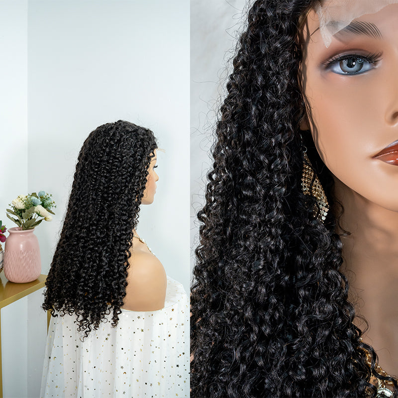 Human hair wig 13x4 closure lace wig super double drawn quality 250%density kinky curly human hair wig