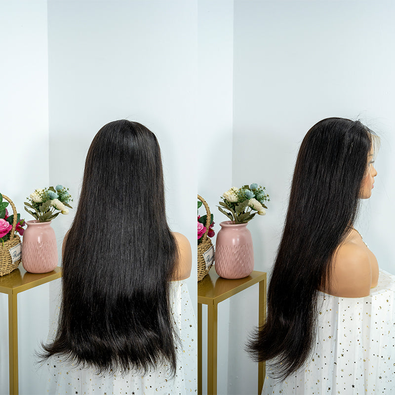 Human hair 13x4 closure frontal lace wig super double drawn quality 180%density straight wig