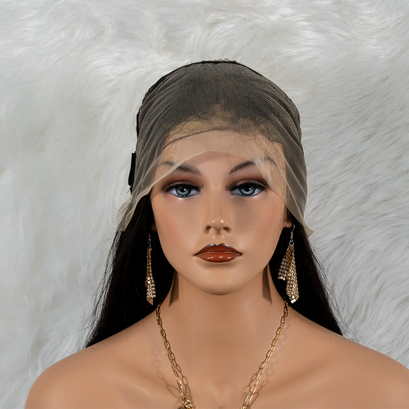 Human hair 13x4 closure frontal lace wig super double drawn quality 180%density straight wig