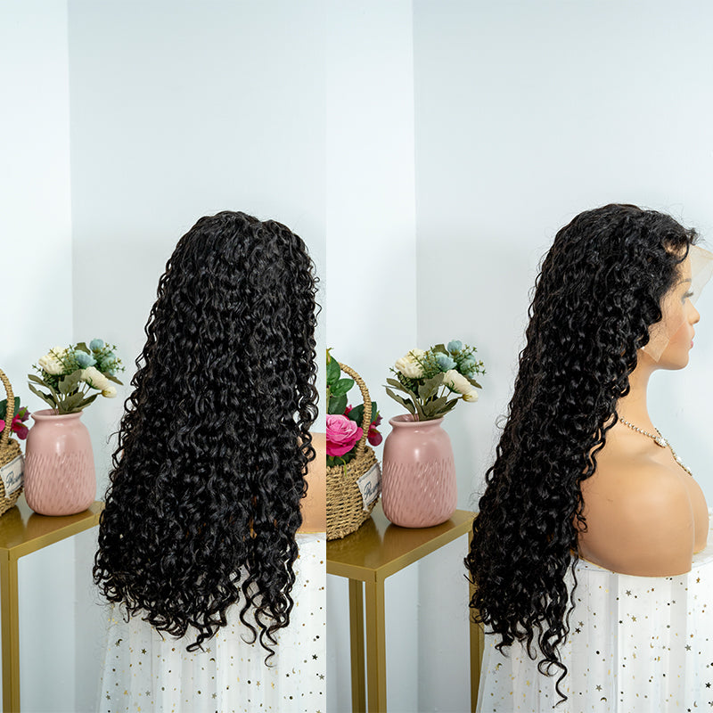 Human hair water wave wig 13x4 full frontal lace wig super double drawn quality 350%density