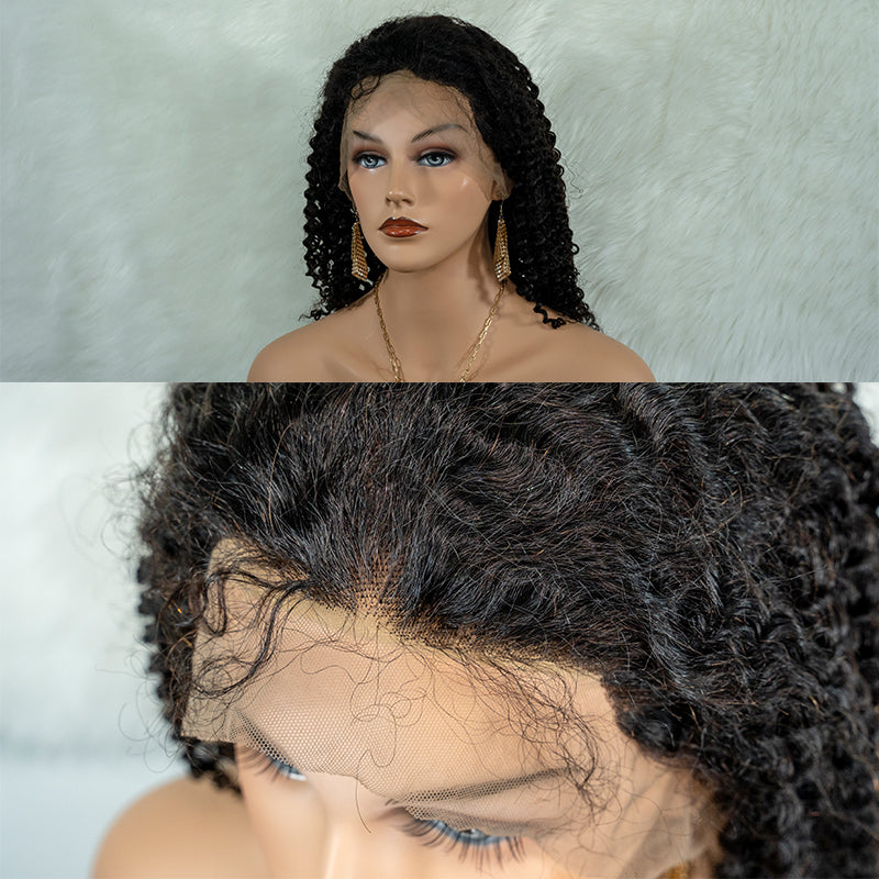 Human hair 13x4 frontal lace wig 12A quality kinky curly 200% density