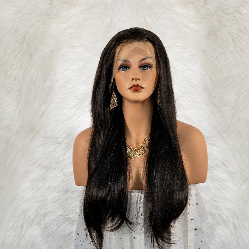 Human hair 13x4 closure frontal lace wig super double drawn quality 180%density straight wig