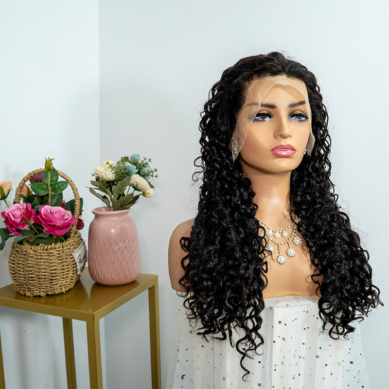 Human hair water wave wig 13x4 full frontal lace wig super double drawn quality 350%density