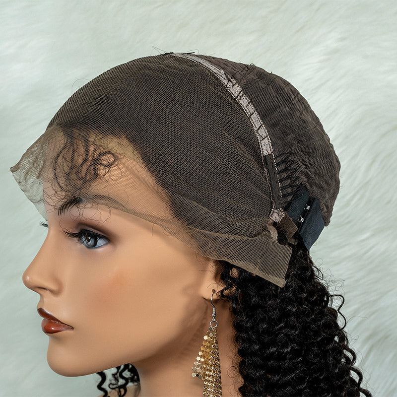 Human hair 13x4 frontal lace wig 12A quality kinky curly 200% density