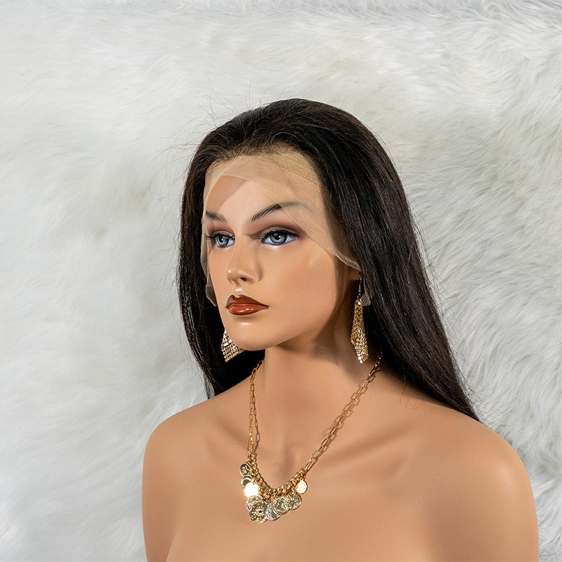Human hair 13x4 closure frontal lace wig super double drawn quality 180%density straight wig